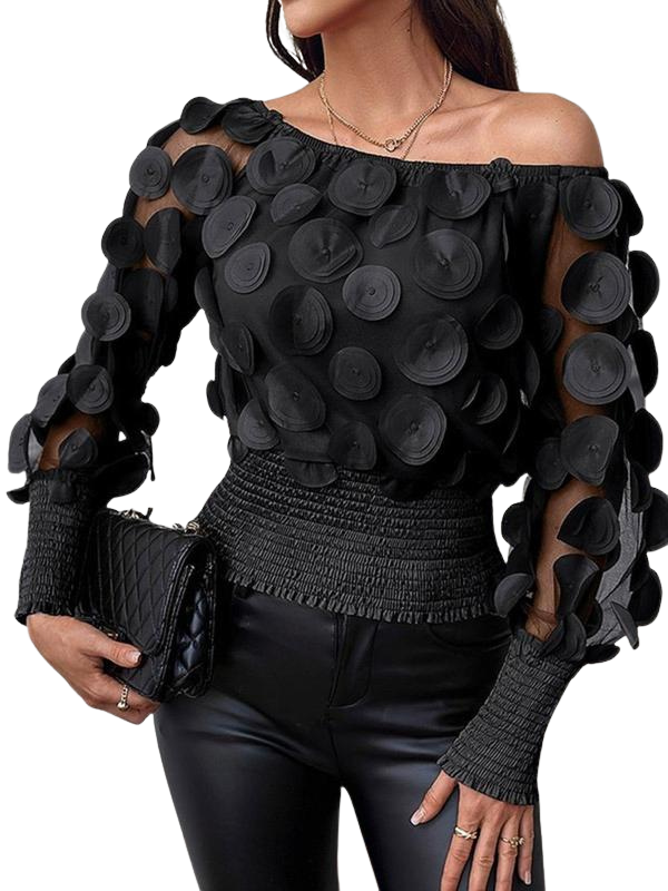 Off-Shoulder Circle Detail Blouse in Black — VerolynBoutique