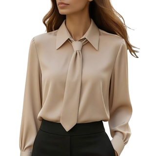 Collared Shirt with Tie in Khaki — VerolynBoutique