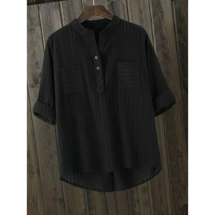 Chest Pocket Textured Blouse in Black — VerolynBoutique
