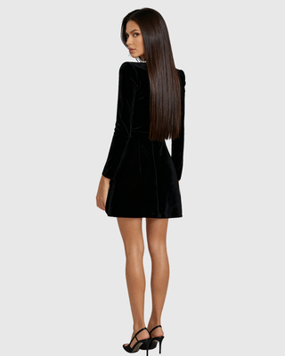 Crystal Square Neck Velvet Dress in Black — VerolynBoutique