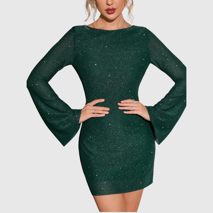 Shimmer Ruched Mini Dress in Green — VerolynBoutique