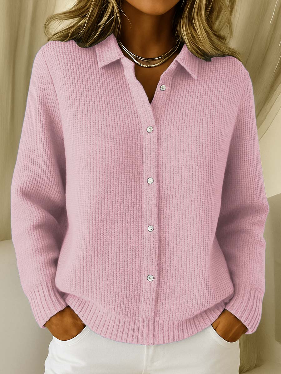 Collared Button Knit Cardigan in Pink — VerolynBoutique