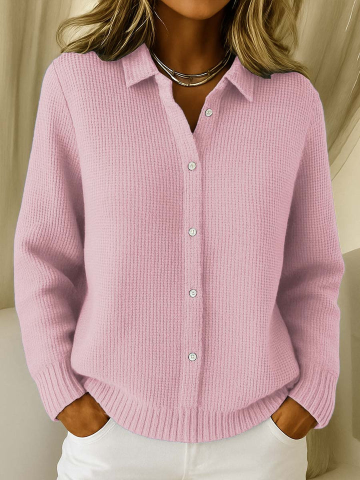 Collared Button Knit Cardigan in Pink — VerolynBoutique