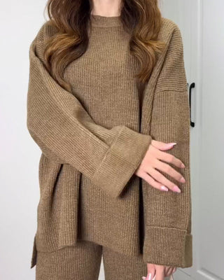 Crew Neck Knit Lounge Set in Khaki — VerolynBoutique