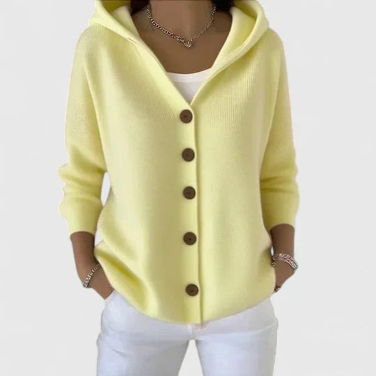 Hooded Button-Front Cardigan in Yellow — VerolynBoutique