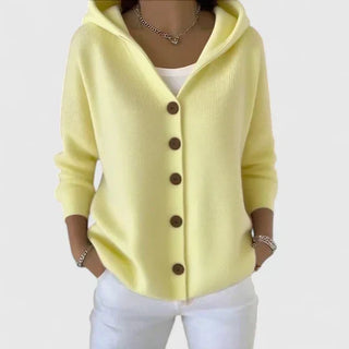 Hooded Button-Front Cardigan in Yellow — VerolynBoutique