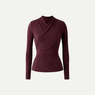 Ruched Surplice Long Sleeve Top in Red — VerolynBoutique