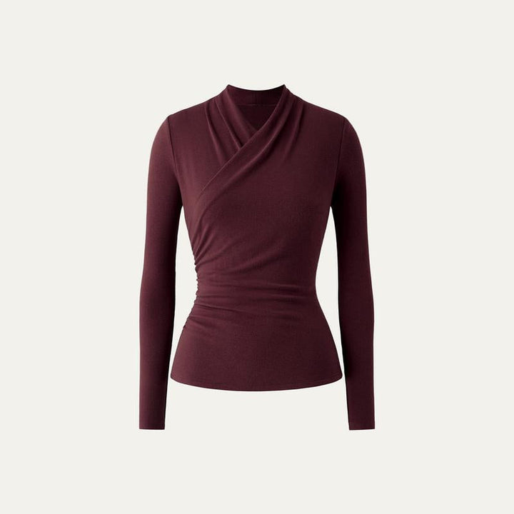 Ruched Surplice Long Sleeve Top in Red — VerolynBoutique