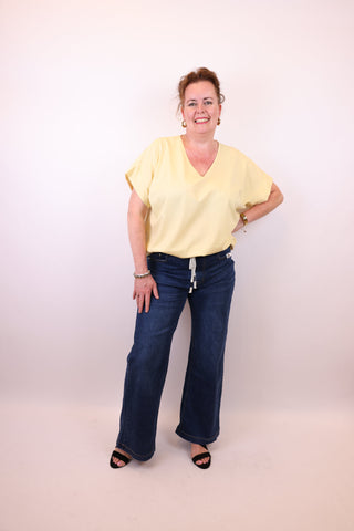 Drawstring Wide Leg Jeans in Blue — VerolynBoutique