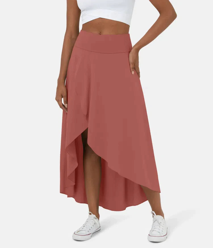 Asymmetric High-Low Midi Skirt in Red — VerolynBoutique
