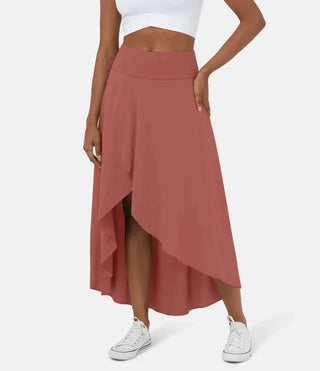 Asymmetric High-Low Midi Skirt in Red — VerolynBoutique