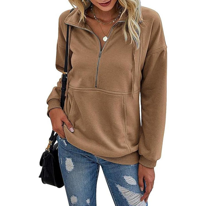 Verolyn - Lapel Zip-Up Sweatshirt