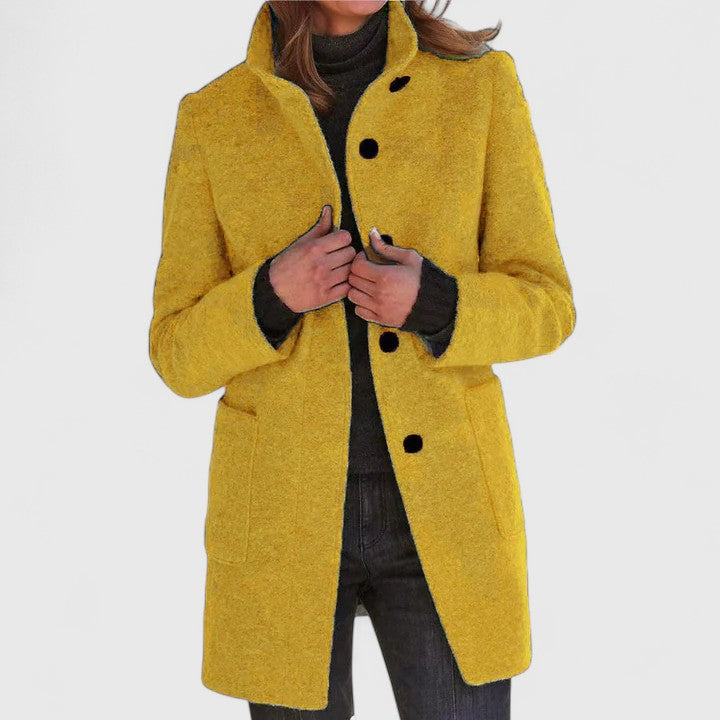 Straight-Cut Mid-Length Coat in Yellow — VerolynBoutique