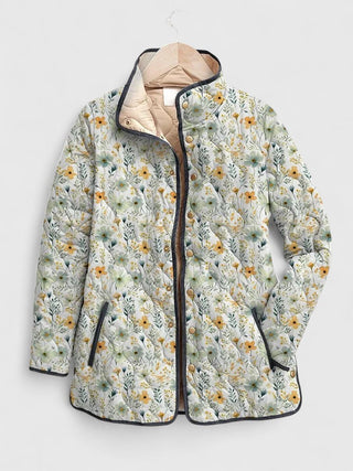 Cream Wildflower Quilted Jacket in Multicolour — VerolynBoutique