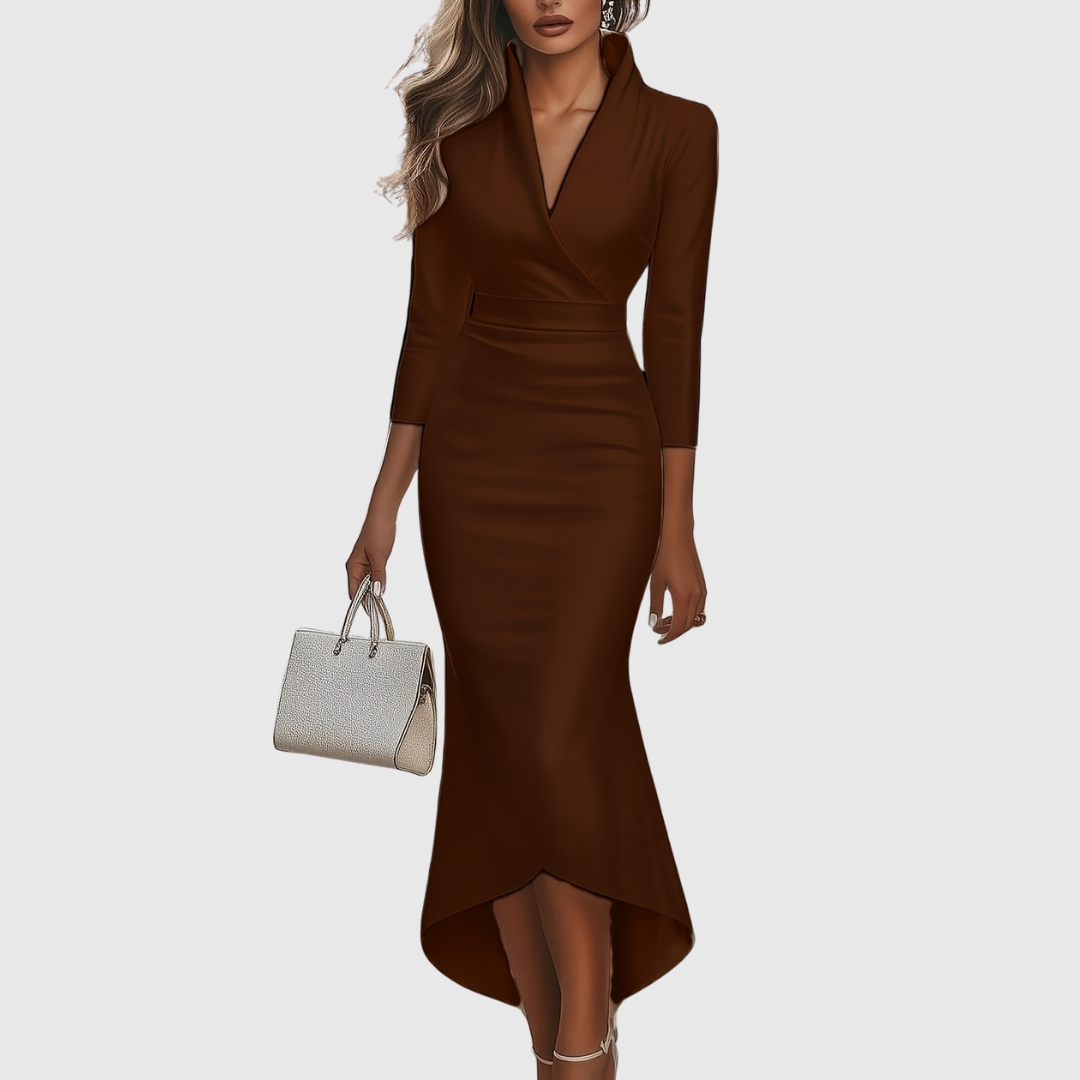 Satin Wrap High-Low Dress in Black — VerolynBoutique