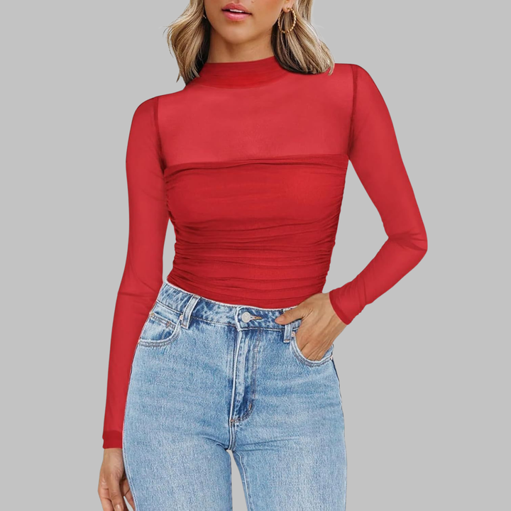 Verolyn - Sheer Mesh Long Sleeve Top