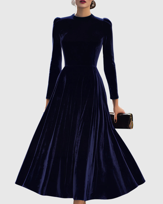 Verolyn - Navy Velvet Midi Dress