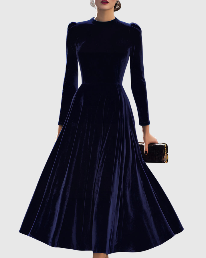 Verolyn - Navy Velvet Midi Dress