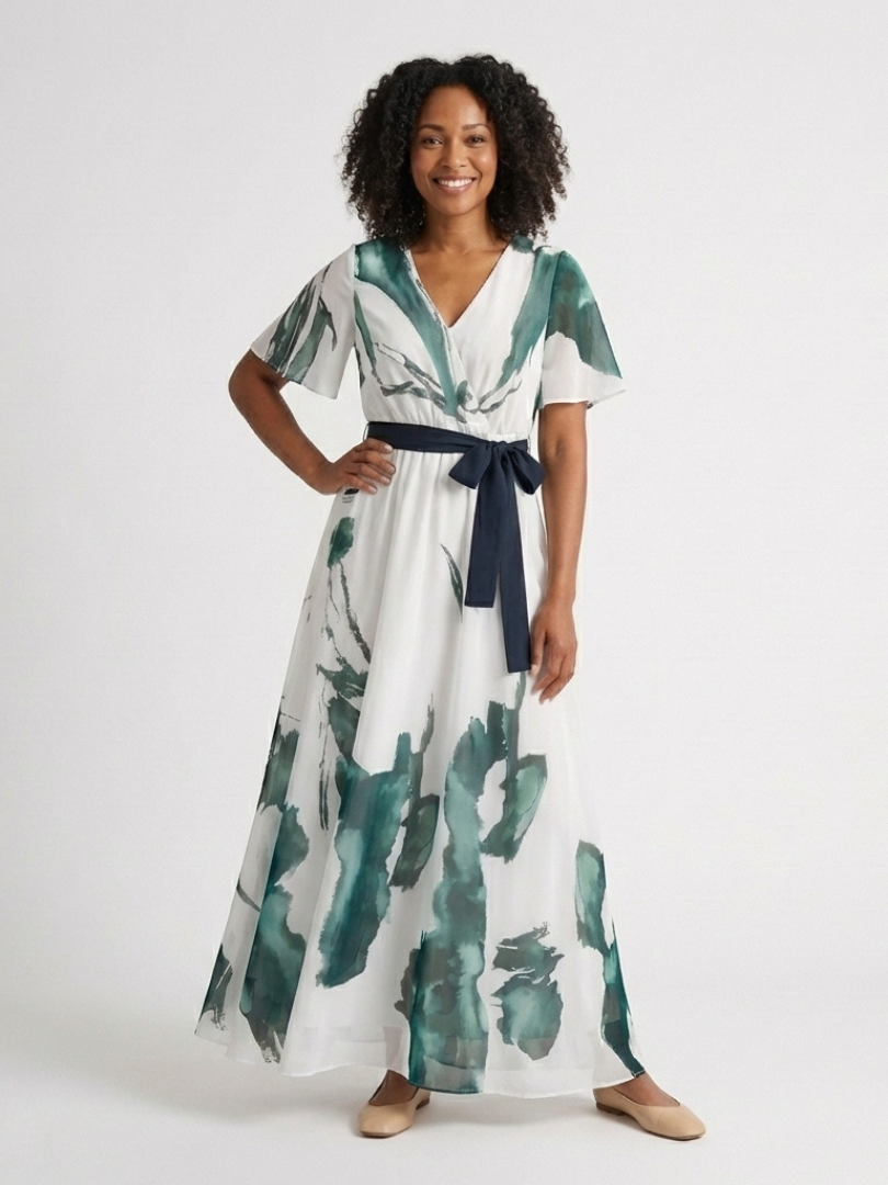 Flutter Sleeve Belted Maxi Dress in Green — VerolynBoutique