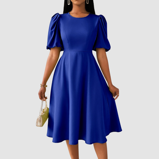 Puff Sleeve Midi Dress in Blue — VerolynBoutique