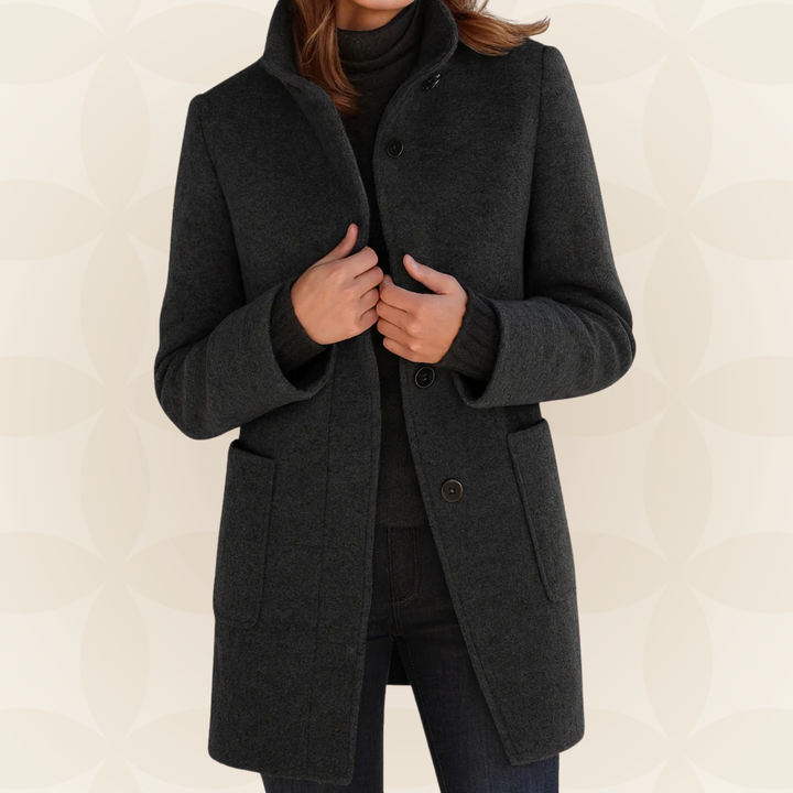 High Collar Wool Blend Coat in Black — VerolynBoutique