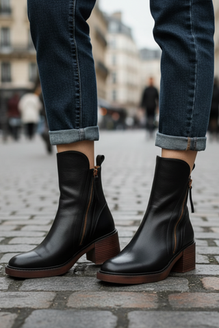 Verolyn round toe leather block heel boots – view 4