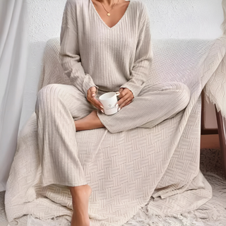 Ribbed Drop Shoulder Lounge Set in Apricot — VerolynBoutique