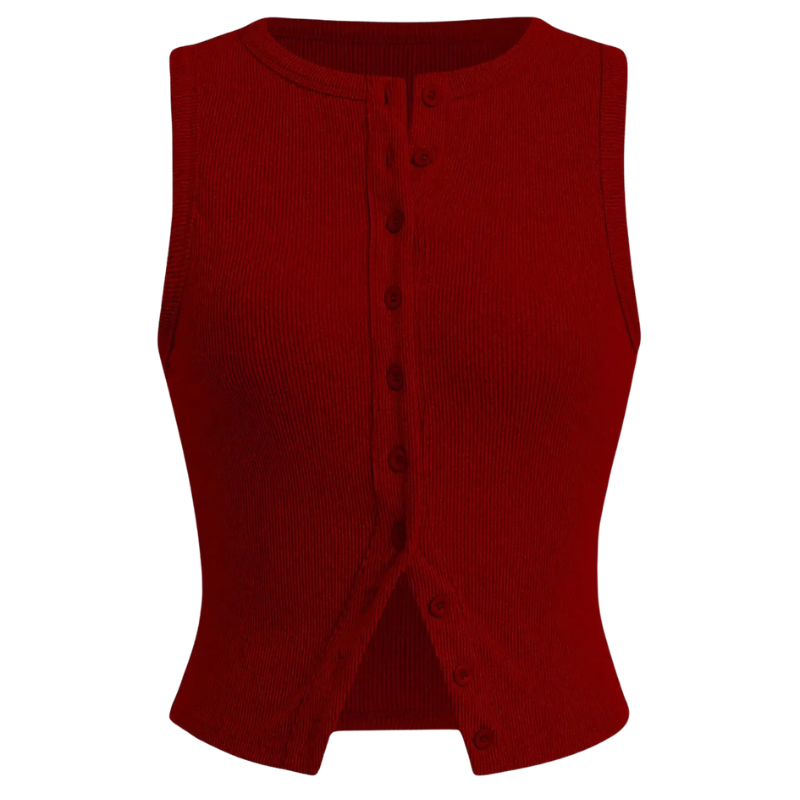 Ribbed Button Crop Tank Top in Red — VerolynBoutique