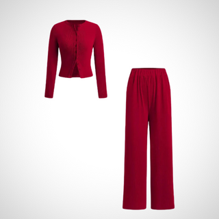Button Front Top Trouser Set in Burgundy — VerolynBoutique