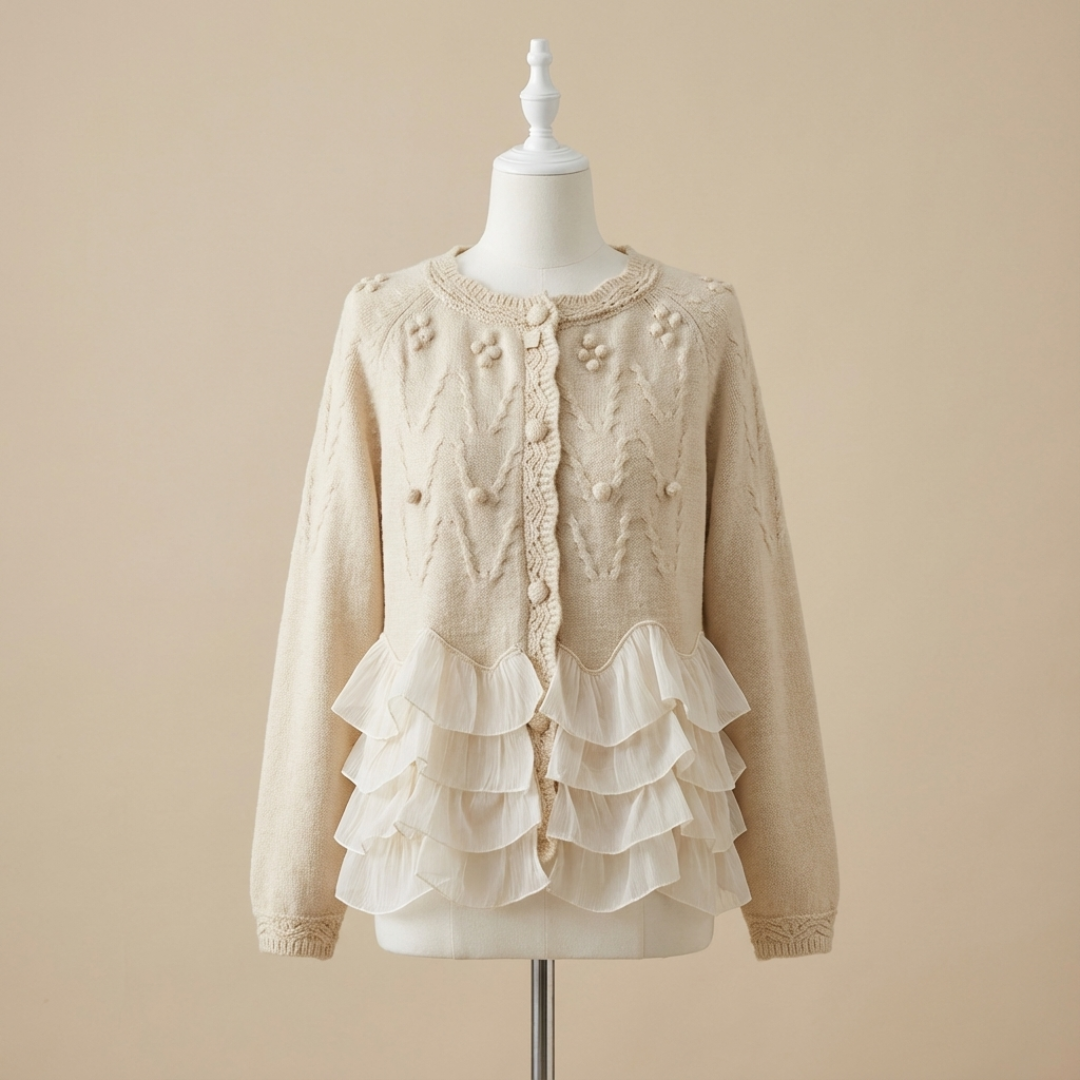 Ruffle Hem Knit Cardigan in Ivory — VerolynBoutique