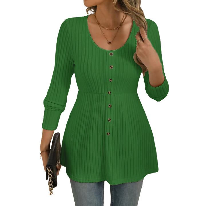 Ribbed Button Front Top in Green — VerolynBoutique