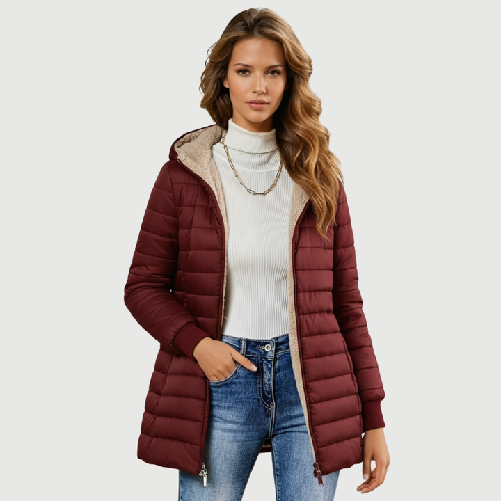 Slim Quilted Plush-Lined Jacket in Burgundy — VerolynBoutique