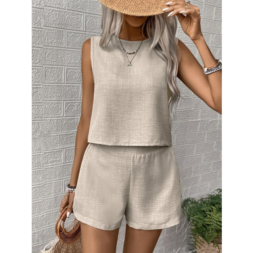 Crew Neck Tank Shorts Set in Apricot — VerolynBoutique