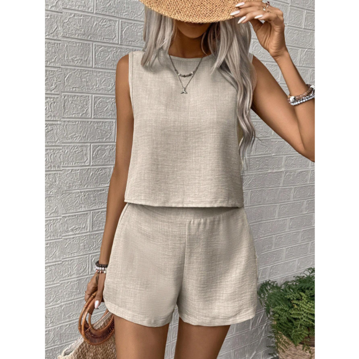 Crew Neck Tank Shorts Set in Apricot — VerolynBoutique