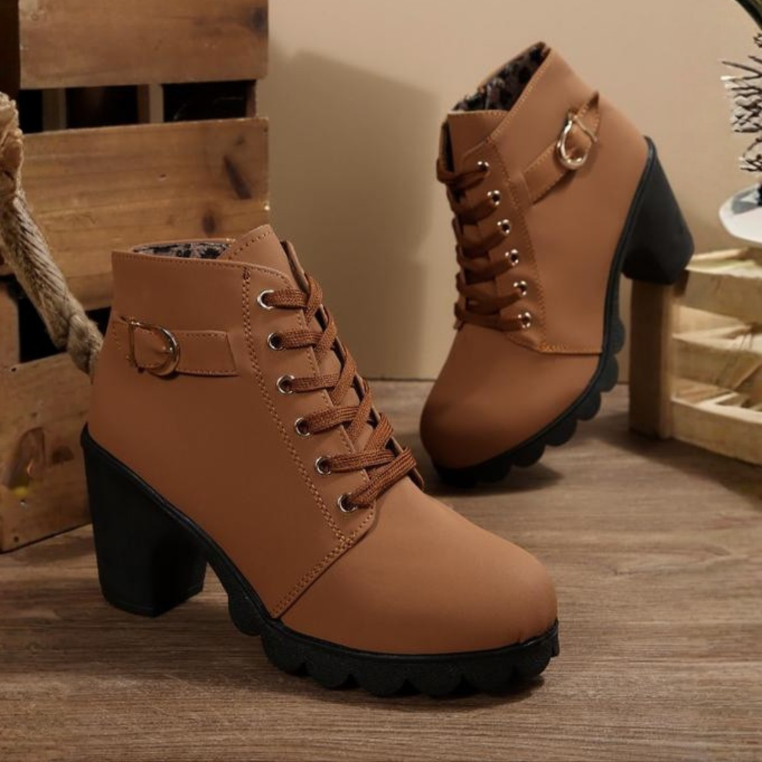 Buckle Lace-Up Ankle Boots in Brown — VerolynBoutique