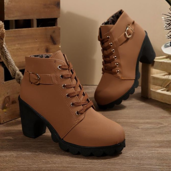 Buckle Lace-Up Ankle Boots in Brown — VerolynBoutique