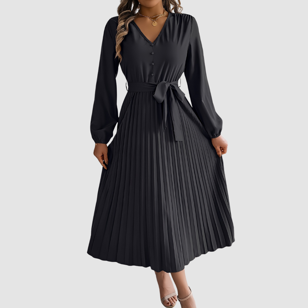 Verolyn - Pleated Long Sleeve Midi Dress