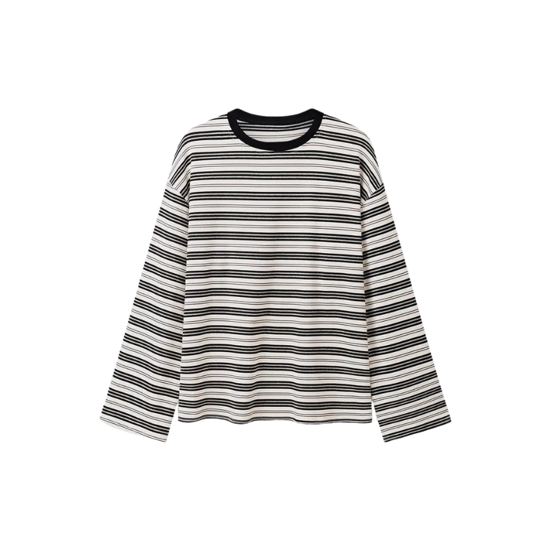 Oversized Striped Long Sleeve Top in Black — VerolynBoutique