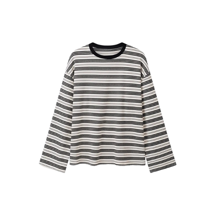 Oversized Striped Long Sleeve Top in Black — VerolynBoutique