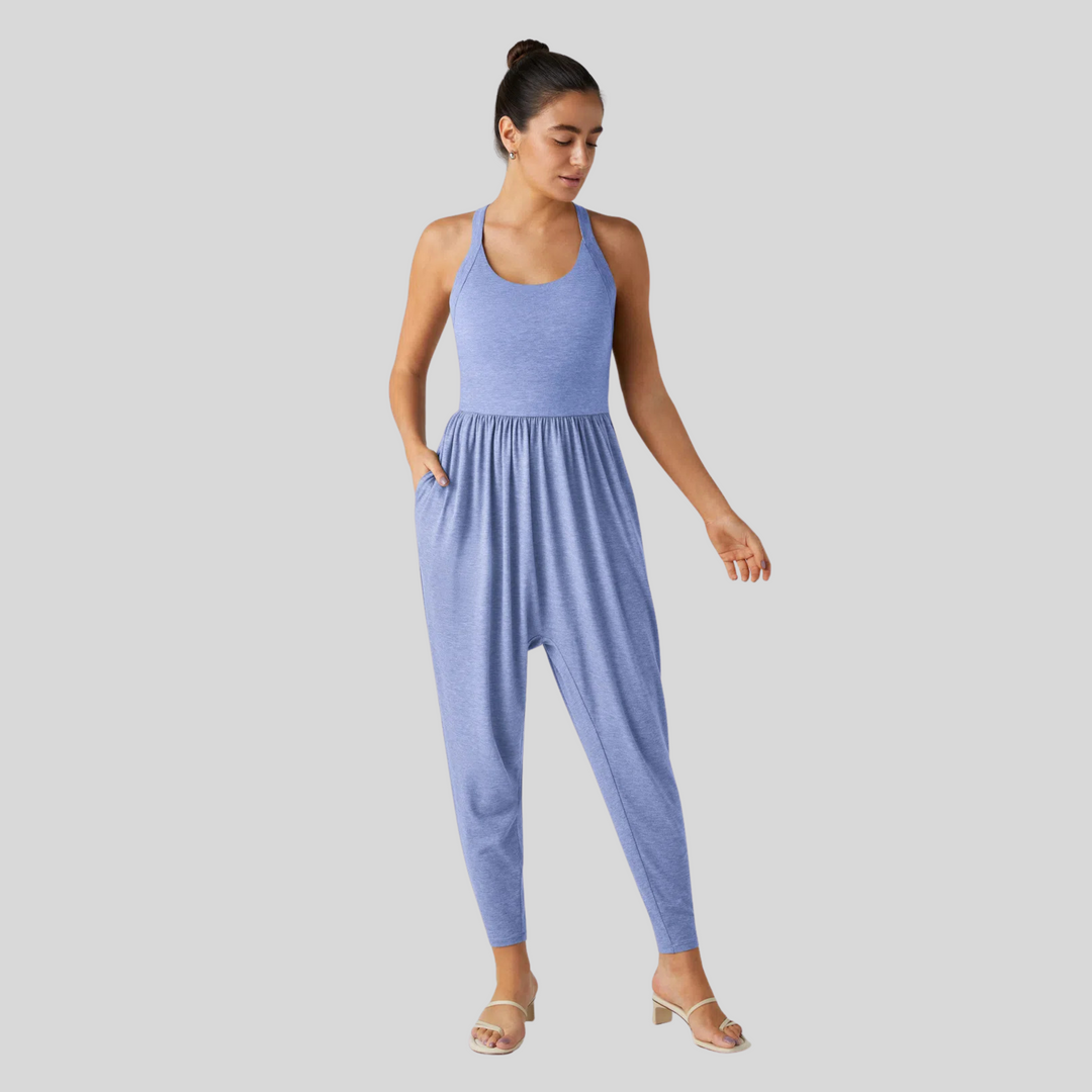 Backless U-Neck Lounge Jumpsuit in Blue — VerolynBoutique