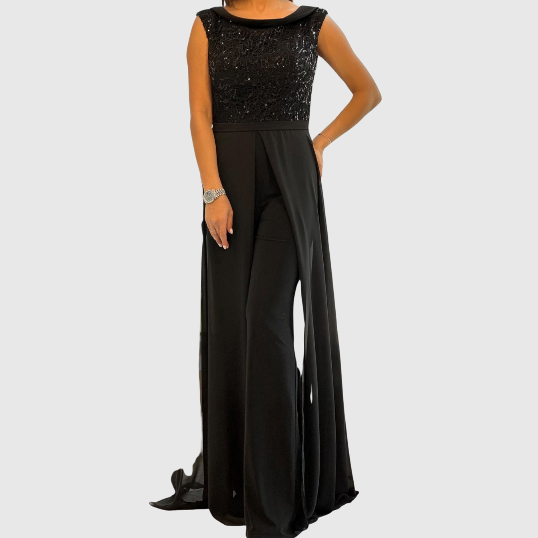 Embellished Sleeveless Wide-Leg Jumpsuit in Black — VerolynBoutique