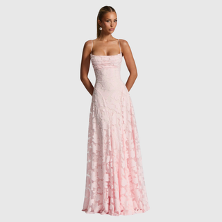 Open Back Lace Maxi Dress in Light Pink — VerolynBoutique