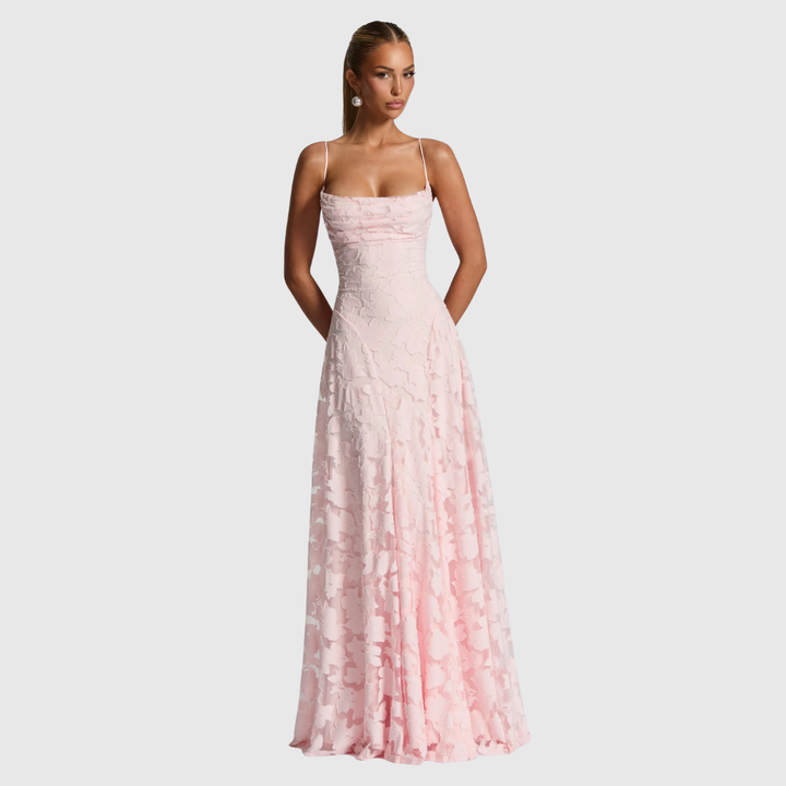 Open Back Lace Maxi Dress in Light Pink — VerolynBoutique
