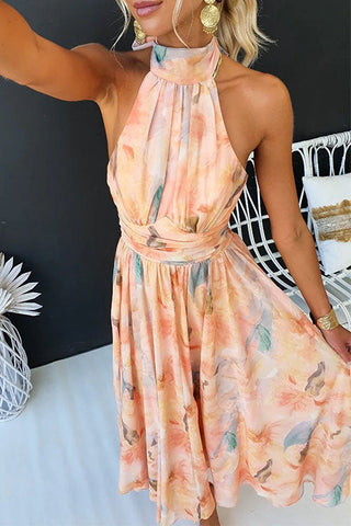 Halter Neck Floral Maxi Dress in Apricot — VerolynBoutique