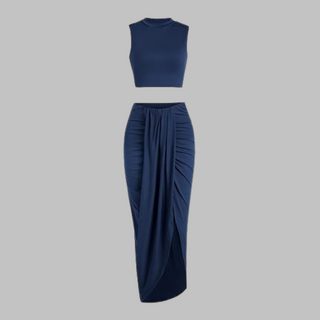 Draped Slit Maxi Skirt Set in Royal Blue — VerolynBoutique