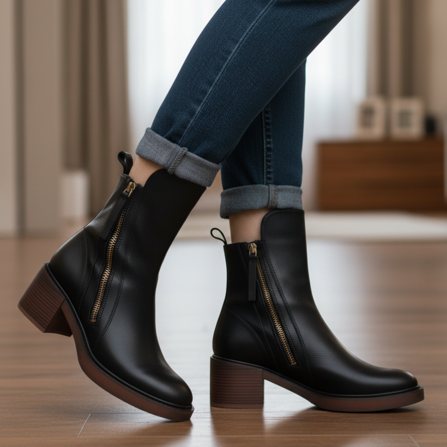 Verolyn round toe leather block heel boots – view 12