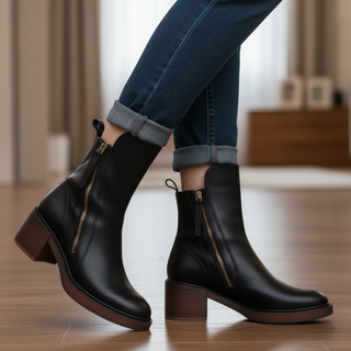 Verolyn round toe leather block heel boots – view 12