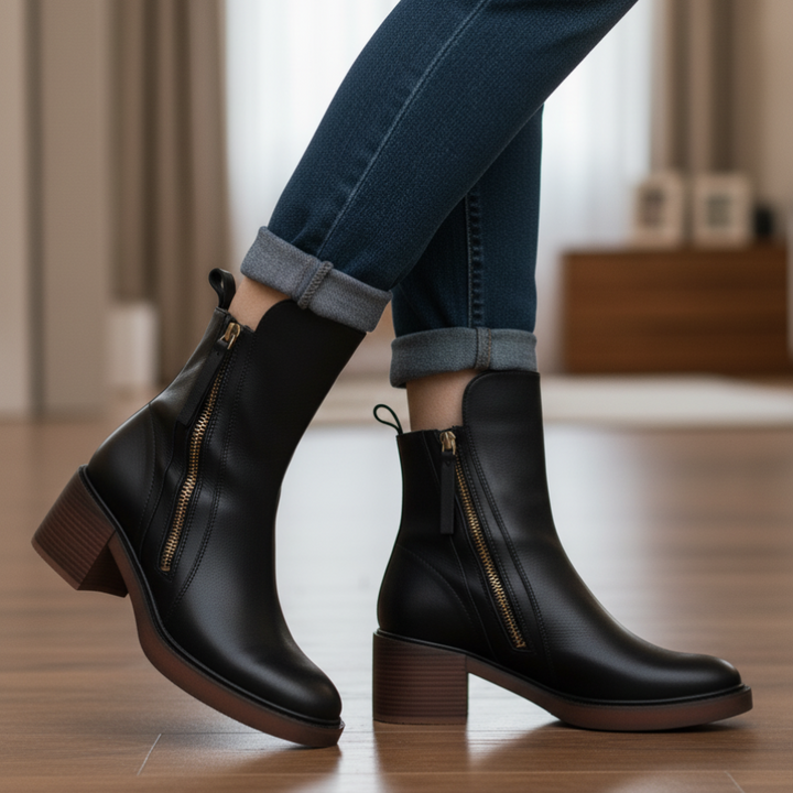 Verolyn round toe leather block heel boots – view 12