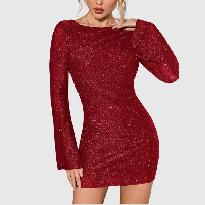 Shimmer Ruched Mini Dress in Red — VerolynBoutique