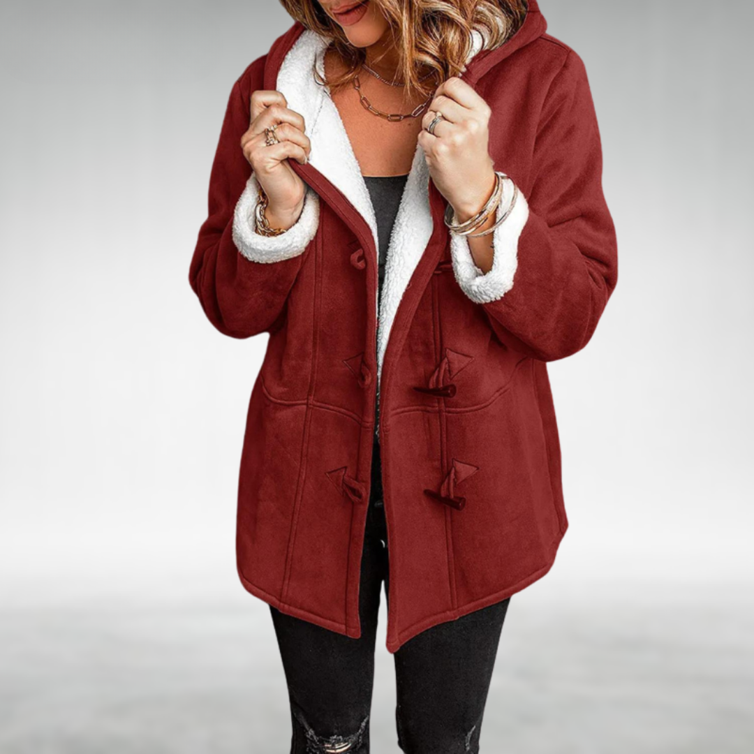Toggle Front Fleece-Lined Coat in Burgundy — VerolynBoutique